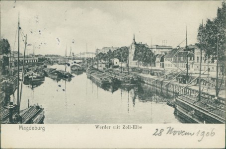 Alte Ansichtskarte Magdeburg, Werder mit Zoll-Elbe