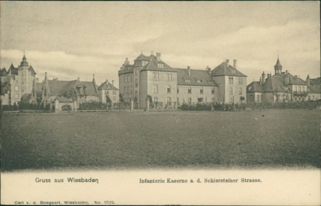 Alte Ansichtskarte Wiesbaden, Infanterie Kaserne a. d. Schiersteiner Strasse