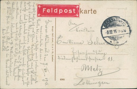 Adressseite der Ansichtskarte Dessau, Total mit Leopold-Kaserne, Ober-Lyceum u. Mausoleum