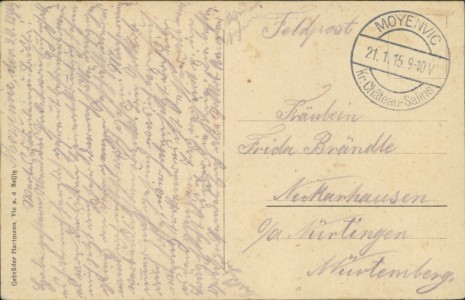 Adressseite der Ansichtskarte Vic-sur-Seille, Besuch S. M. des Königs v. Württemberg 1. II. 1914