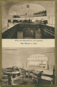 Alte Ansichtskarte Bad Münster, Blick auf Emanatorium und Lesesaal, Im Emanatorium