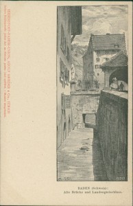 Alte Ansichtskarte Baden AG, Alte Brücke und Landvogteischloss