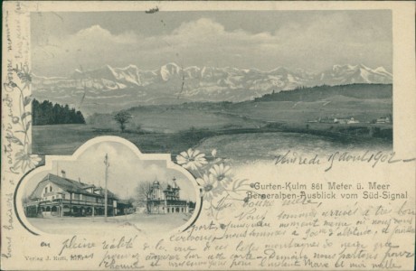 Alte Ansichtskarte Gurten, Gurten-Kulm 861 Meter ü. Meer. Bergalpen-Ausblick vom Süd-Signal