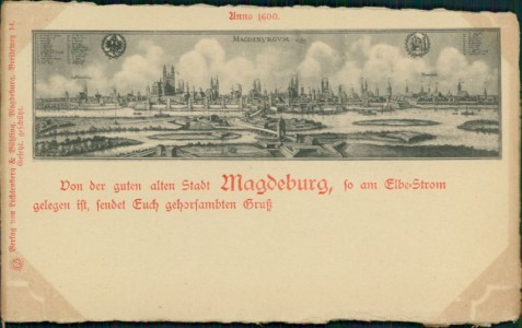 Alte Ansichtskarte Magdeburg, Anno 1600 (ECKEN VERFÄRBT)