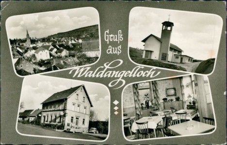 Alte Ansichtskarte Sinsheim-Waldangelloch, Mehrbildkarte mit Gasthaus zum Bahnhof