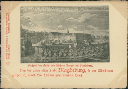 Alte Ansichtskarte Magdeburg, Prospect des Stifts und Klosters Bergen bei Magdeburg (ECKEN VERFÄRBT)