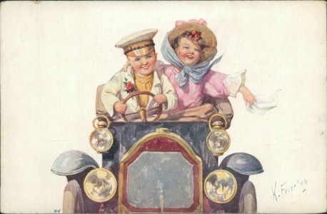 Alte Ansichtskarte Karl Feiertag, Kinder im Auto
