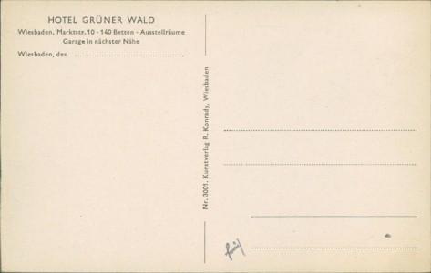 Adressseite der Ansichtskarte Wiesbaden, Hotel Grüner Wald, Marktstr. 10
