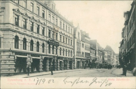 Alte Ansichtskarte Naumburg (Saale), Große Jakobstraße mit Café Central