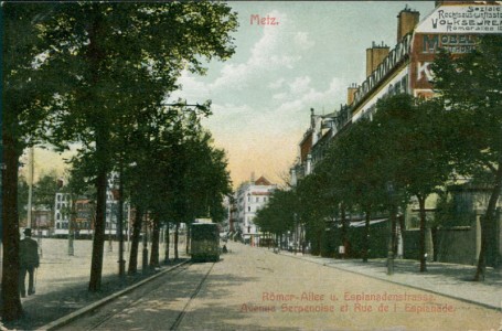 Alte Ansichtskarte Metz, Römer-Allee u. Esplanadenstrasse, Avenue Serpenoise et Rue de l'Esplanade