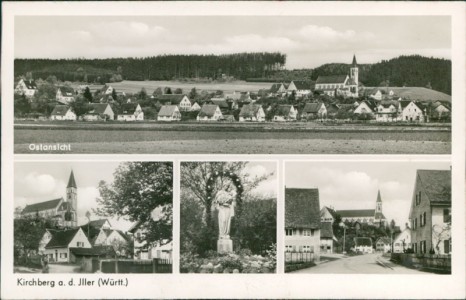 Alte Ansichtskarte Kirchberg an der Iller, Ostansicht, Kirche, Denkmal, Straßenpartie