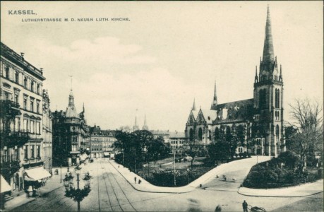 Alte Ansichtskarte Kassel, Lutherstrasse m. d. neuen Luth. Kirche