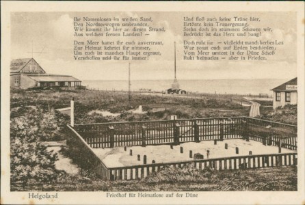 Alte Ansichtskarte Helgoland, Friedhof für Heimatlose auf der Düne