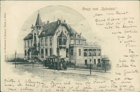Alte Ansichtskarte Essen, Ruhrstein, Straßenbahn