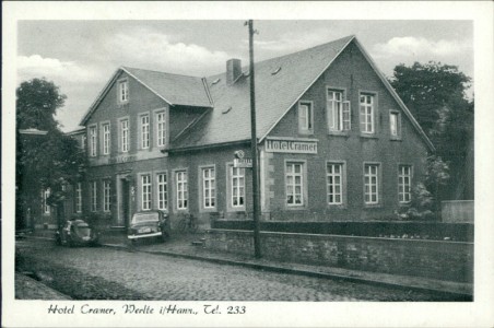 Alte Ansichtskarte Werlte i/Hann., Hotel Cramer, Tel. 233