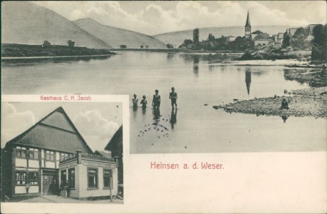 Alte Ansichtskarte Heinsen (Bodenwerder-Polle), Teilansicht, Gasthaus C. H. Jacob