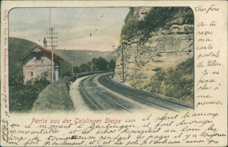 Alte Ansichtskarte Geislingen an der Steige, Partie aus der Geislinger Steige, Bahnstrecke
