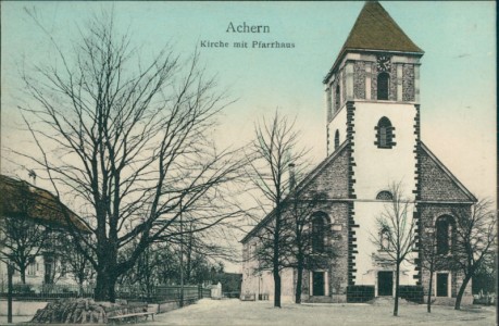 Alte Ansichtskarte Achern, Kirche mit Pfarrhaus
