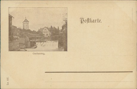 Adressseite der Ansichtskarte Reutlingen, Burgstrasse, Gartentor, rückseitig Gerbersteg