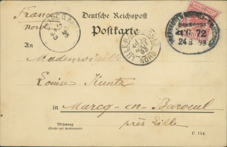 Adressseite der Ansichtskarte Gruss aus Wesel, frühe Karte von 1893