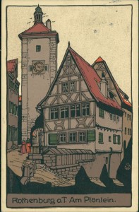 Alte Ansichtskarte Rothenburg ob der Tauber, Am Plönlein (Künstler-Stein-Zeichnung)