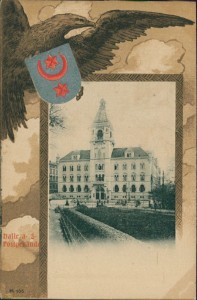 Alte Ansichtskarte Halle (Saale), Postgebäude, Adler, Wappen
