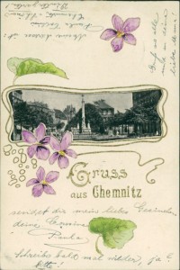 Alte Ansichtskarte Chemnitz, Teilansicht, Jugendstil-Dekor (geprägt)
