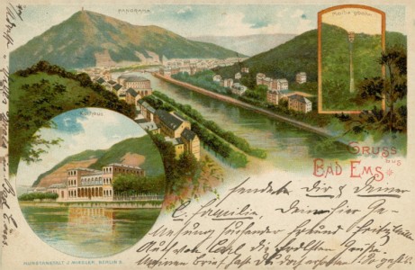 Alte Ansichtskarte Bad Ems, Panorama, Malbergbahn, Kurhaus