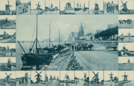 Alte Ansichtskarte Emmerich am Rhein, Rheinpartie, Delfter Kacheln, Windmühle