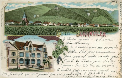 Alte Ansichtskarte Gruss aus Burrweiler, Totalansicht, Gasthaus Zur Krone v. Hellmann
