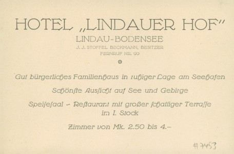 Adressseite der Ansichtskarte Lindau (Bodensee), Hotel Lindauer Hof