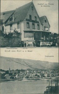 Alte Ansichtskarte Gruß aus Reil a. d. Mosel, Gasthof zur Traube M. Henrichs, Totalansicht