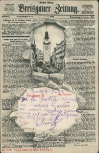 Alte Ansichtskarte Freiburg im Breisgau, Breisgauer Zeitung, Martinstor