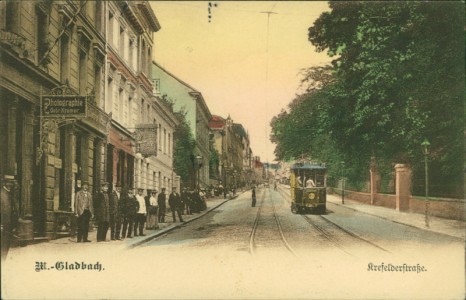 Alte Ansichtskarte Mönchengladbach, Krefelderstraße mit Straßenbahn