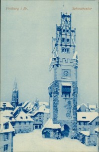 Alte Ansichtskarte Freiburg im Breisgau, Schwabentor im Schnee