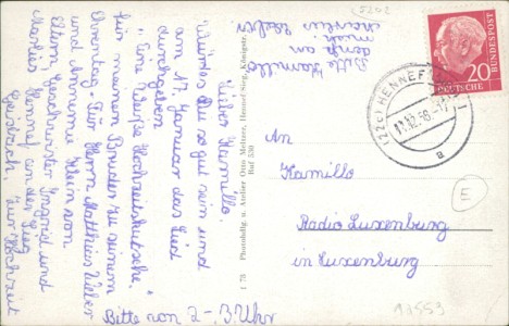 Adressseite der Ansichtskarte Hennef (Sieg)-Geistingen, Gesamtansicht, St. Josefs-Krankenhaus, Kneippkurhaus, Partie aus dem Kurpark