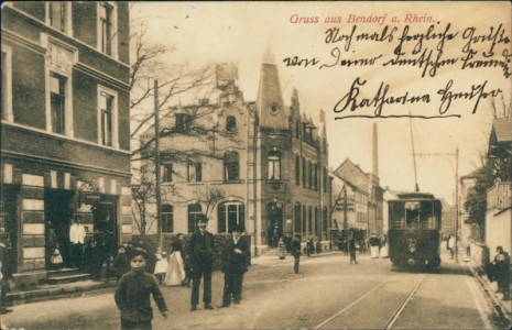 Alte Ansichtskarte Bendorf, Straßenpartie mit Straßenbahn