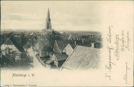 Alte Ansichtskarte Altenberge, Teilansicht mit Kirche