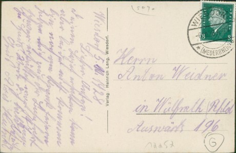 Adressseite der Ansichtskarte Leverkusen-Wiesdorf, Ledigenheim der I. G. Farbenindustrie A.-G.
