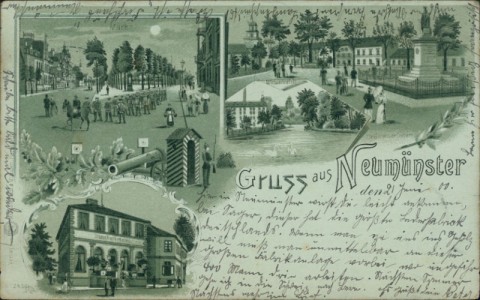 Alte Ansichtskarte Gruss aus Neumünster, Markt, Mühlenteich, Bahnhof's-Hotel