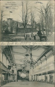 Alte Ansichtskarte Gruss vom Conventgarten Neumünster i. Holst. Inh. Th. Buck, Gartenansicht, Großer Saal