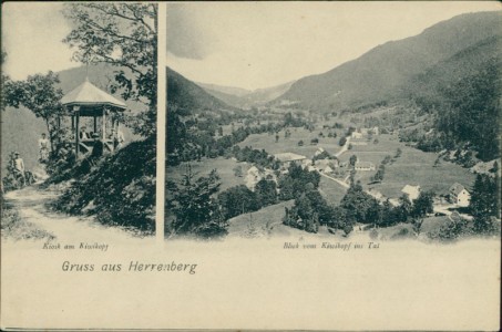 Alte Ansichtskarte Herrenberg, Kiosk am Kiwikopf, Blick vom Kiwikopf ins Tal