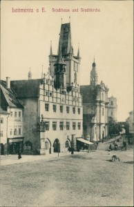 Alte Ansichtskarte Leitmeritz / Litoměřice, Stadthaus und Stadtkirche