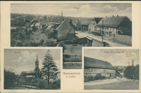Alte Ansichtskarte Götzenbrück / Goetzenbruck, Total, Kirche, Hotel Phi. Bouché
