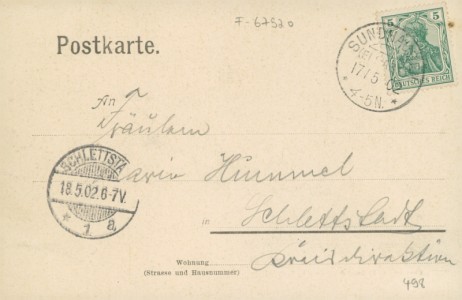 Adressseite der Ansichtskarte Sundhausen / Sundhouse, Gemeindehaus, Notariat, Gasthaus z. Halbmond L. Truschel