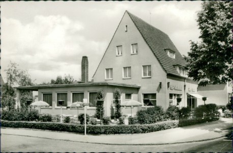 Alte Ansichtskarte Leverkusen-Schlebusch, Café-Restaurant H. Curtius