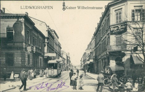 Alte Ansichtskarte Ludwigshafen am Rhein, Kaiser Wilhelmstrasse mit Straßenbahn