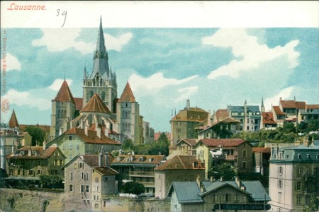 Alte Ansichtskarte Lausanne, Teilansicht mit Kathedrale (PAPIERABSCHÜRFUNG UNTEN RECHTS)