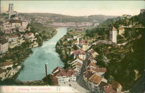 Alte Ansichtskarte Fribourg / Freiburg, Pont suspendu