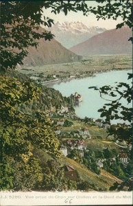 Alte Ansichtskarte Veytaux, Vue prise de Glion sur Chillon et la Dent du Midi